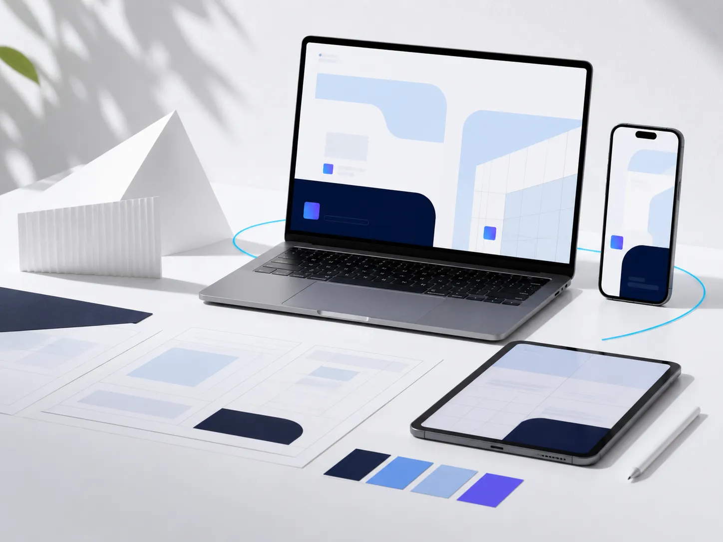Devices and interface modules representing the process of building a digital product