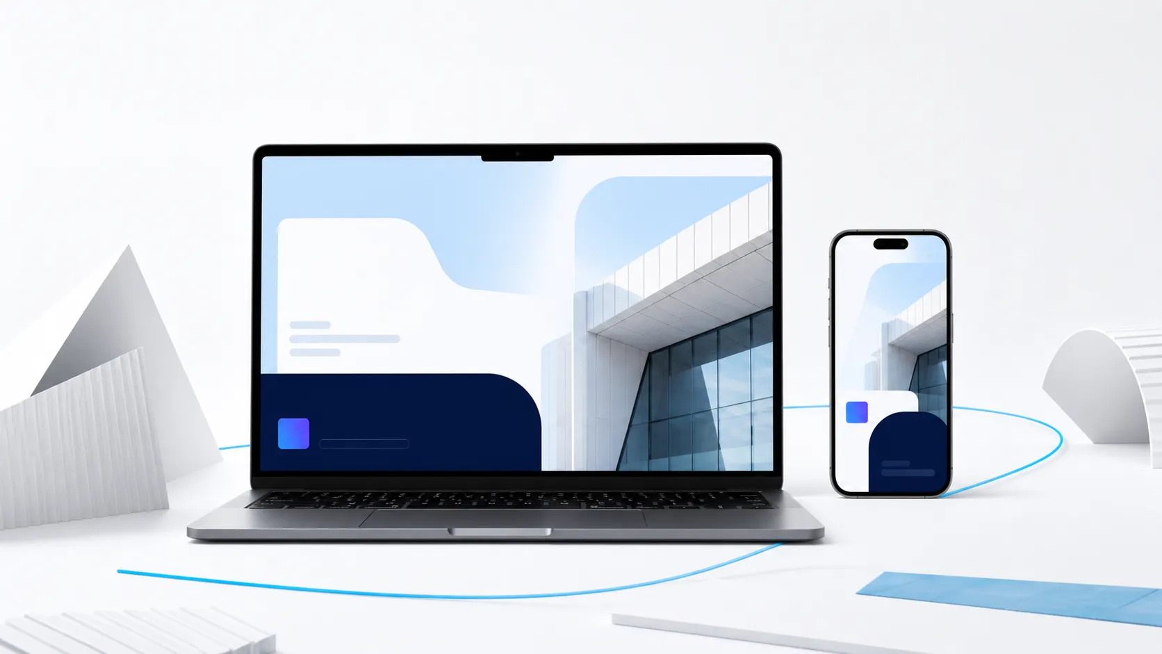 Illustrative browser and phone composition for Creatyf digital services