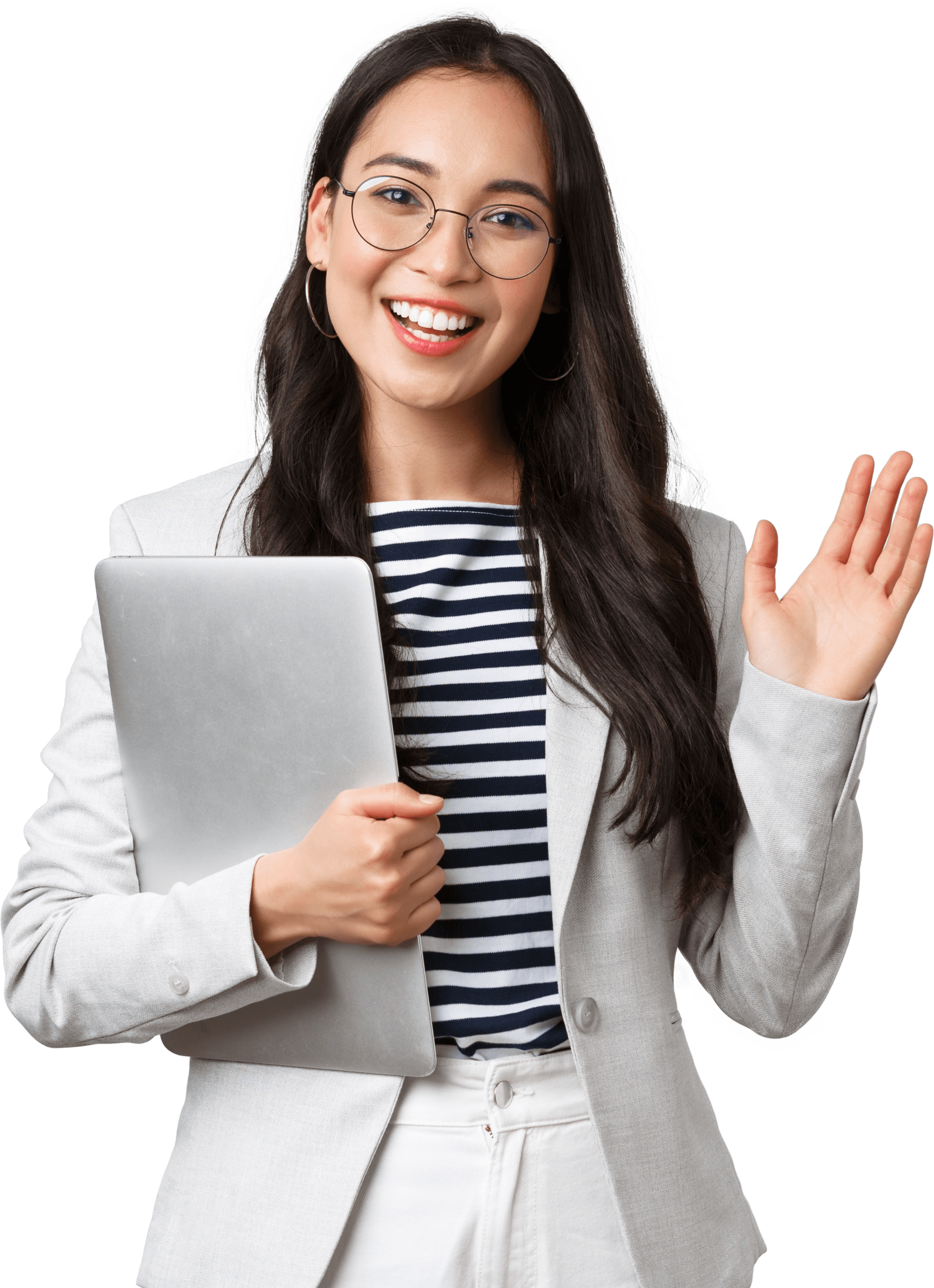Jasa Pembuatan Website dan Aplikasi 22 business finance employment female successful entrepreneurs concept friendly smiling office manager greeting new coworker businesswoman welcome clients with hand wave hold laptop scaled