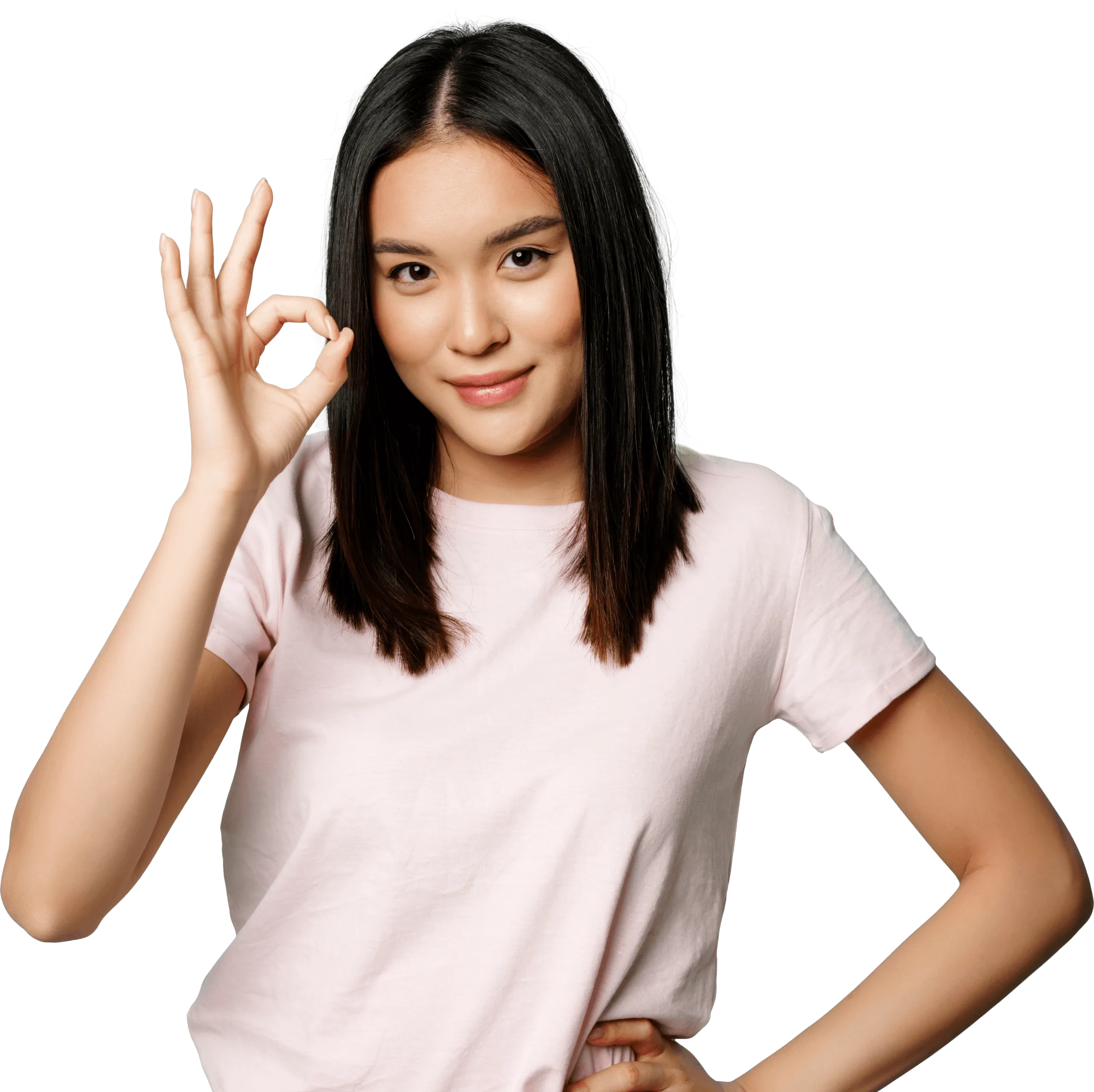 Jasa Pembuatan Website dan Aplikasi 21 smiling asian woman showing okay sign gives approval recommends smth good standing blue background scaled